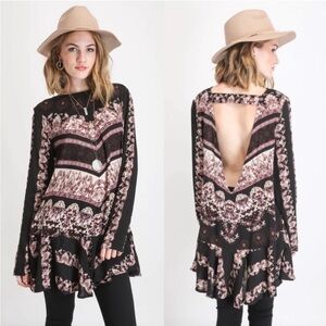 Free People Smooth Talker Tunic Dress Black Purple Crepe Women’s Size Medium M